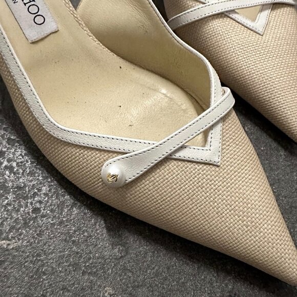 Jimmy Choo Amita 45 Slingback Pump Heels Natural & Latte - Picture 2 of 7